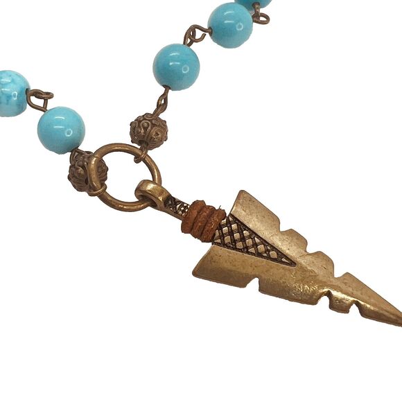 Beaded Turquoise Necklace With Arrowhead Pendant 24" Long Artisan Made NWT - Picture 2 of 7